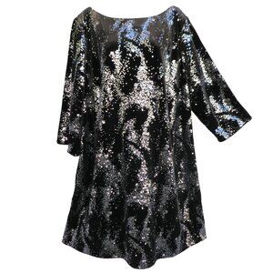 VeLVeT Eliza J Black Sheath Dress Silver SeQuiN Boat Neck Lined Cocktail Party